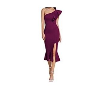 NWOT Purple Ruffle One Shoulder Split Midi Dress